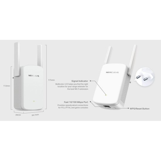 Mercusys Wi-Fi Range Extender Me30, 1200Mbps, Ver. 1.0