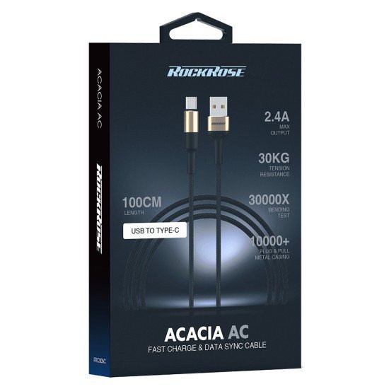 ROCKROSE καλώδιο USB σε USB Type-C Acacia AC, 2.4A 12W, 1m, χρυσό-μαύρο