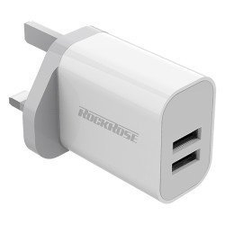 Rockrose Φορτιστής Τοίχου Για Πρίζα Uk Casa A2, 2X Usb, 2.4A 12W, Λευκός