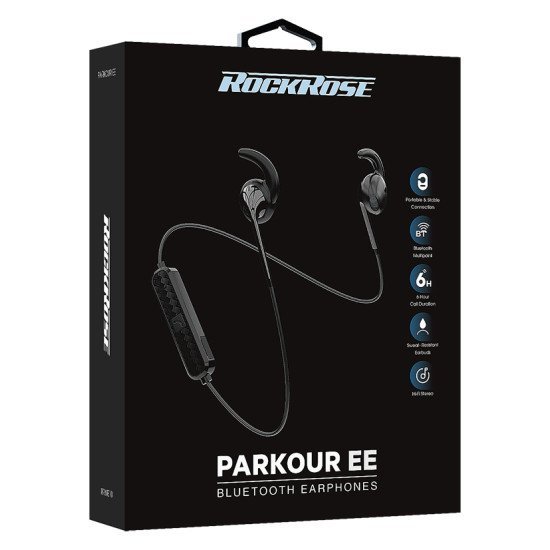 Rockrose Bluetooth Earphones Parkour Ee, Bt 5.0, 60Mah, Μαύρα