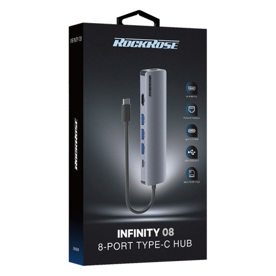 Rockrose Docking Station & Hub Infinity 08, Usb-C, 8-Ports