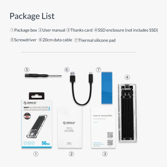 Orico Θήκη Για Μ.2 B Key Ssd Tcm2F-C3, Usb3.1, 5Gbps, Έως 2Tb, Μαύρο