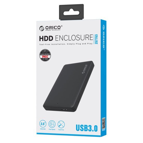 Orico Εξωτερική Θήκη Για 2.5" Hdd 2577U3, Usb 3.0, 5Gbps, Έως 2Tb, Μαύρη