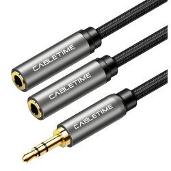Cabletime Καλώδιο Stereo 3.5Mm M Σε 2X 3.5Mm F Av309, 3Pole, 0.2M, Μαύρο