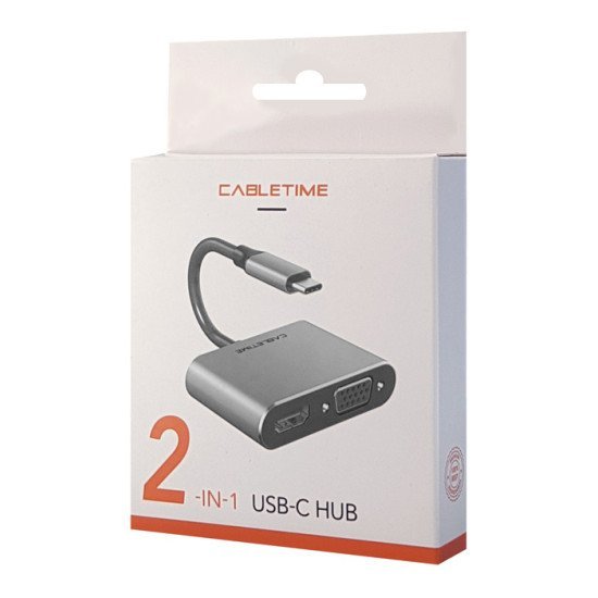 CABLETIME αντάπτορας 2 in 1 USB-C σε HDMI & VGA C160, 4K, 0.15m, γκρι
