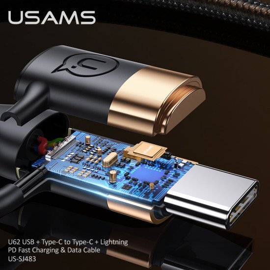 USAMS καλώδιο USB Type-C + Lightning US-SJ483, PD 3A 60W, 1.2m, μαύρο