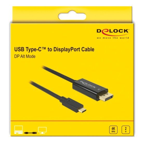 DELOCK καλώδιο USB-C σε DisplayPort 85256, DP Alt Mode, 4K, 2m, μαύρο DELOCK καλώδιο USB-C σε DisplayPort 85256, DP Alt Mode, 4K, 2m, μαύρο
