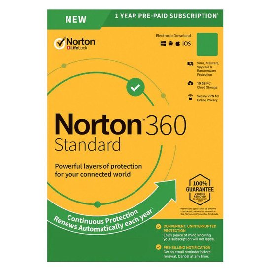 Norton Antivirus 360 Standard Esd, 1 Συσκευή, 10Gb Cloud, 1 Έτος