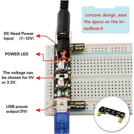 Keyestudio Power+830-Hole Solderless Breadboard Ks0312, 65X Jumper Wires