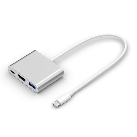 Powertech Αντάπτορας Usb-C Σε Usb 3.0/Usb-C/Hdmi Cab-Uc004, Ασημί