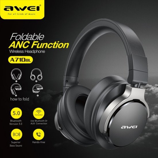 AWEI headphones A710BL, wireless & wired, BT 5.0, μαύρα