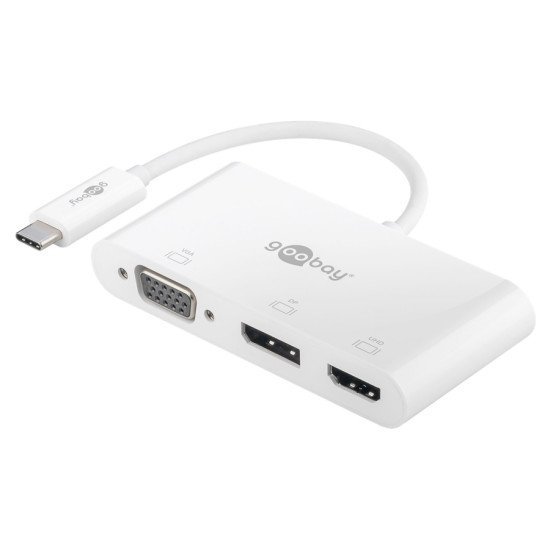 Goobay Αντάπτορας Usb Type-C Σε Vga+Dp+Hdmi 52412, 4K, 14Cm, Λευκός