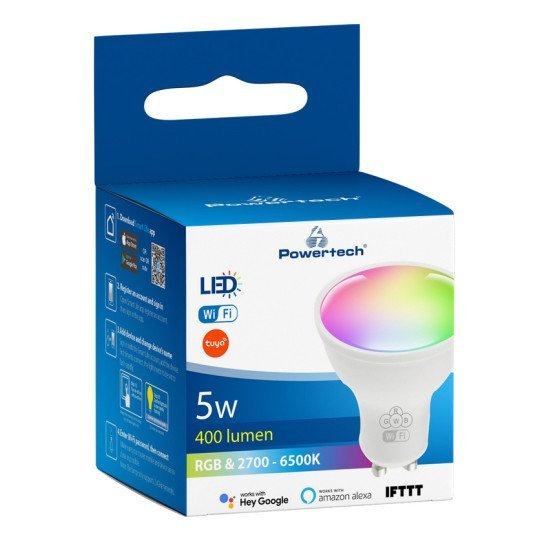 POWERTECH Smart λάμπα LED GU10-001, Wi-Fi, 5W, GU10, RGB 2700-6500K