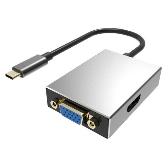 Powertech Αντάπτορας Type-C Σε Vga/Hdmi Pth-050, Με Usb 3.0, Γκρι