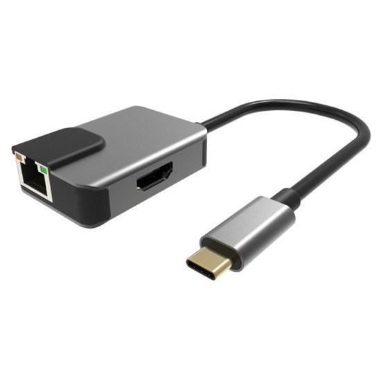 Powertech Αντάπτορας Usb Type-C Σε Hdmi + Rj45 + Pd Pth-053, 4K, Γκρι