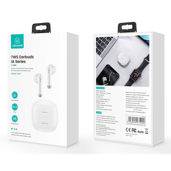 Usams Earphones Ia04 Με Θήκη Φόρτισης, True Wireless, Λευκά