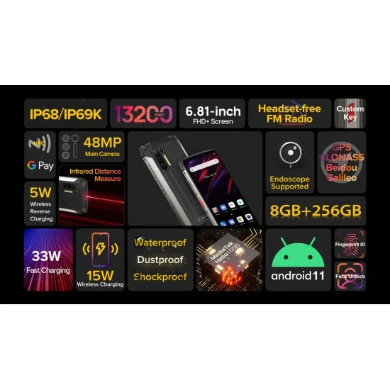 Ulefone Smartphone Power Armor 13, Ip68/Ip69K, 6.81", 8/256Gb, 13200Mah Ulefone Smartphone Power Armor 13, Ip68/Ip69K, 6.81", 8/256Gb, 13200Mah