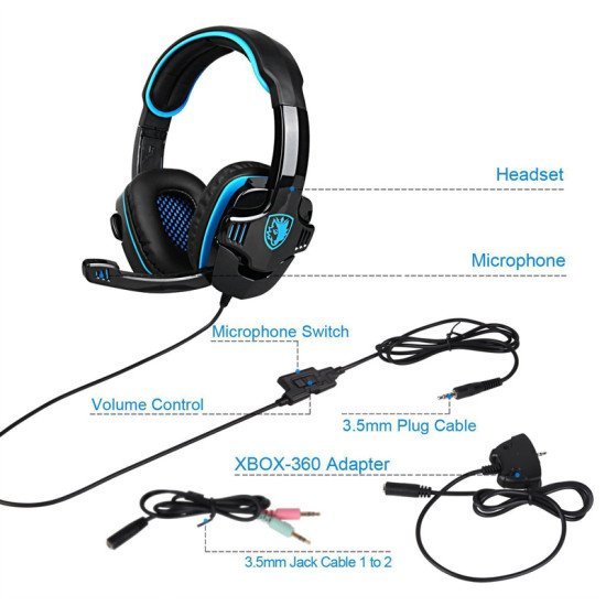 SADES gaming headset SA-708GT, 3.5mm, 40mm, μπλε