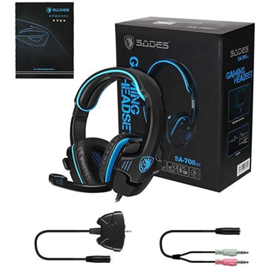 SADES gaming headset SA-708GT, 3.5mm, 40mm, μπλε