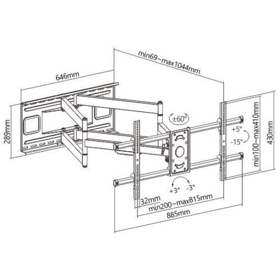 Brateck Επιτοίχια Βάση Lpa49-486Xld, Για Οθόνη 43"-90", 80Kg Brateck Επιτοίχια Βάση Lpa49-486Xld, Για Οθόνη 43"-90", 80Kg