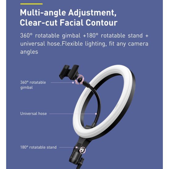 Baseus Φωτιστικό Δαχτυλίδι Led Crzb12-B01, 12", Χωρίς Τρίποδα, Μαύρο