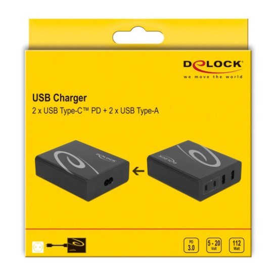 Delock Usb Σταθμός Φόρτισης 41440 112W, 2X Usb Type-C Pd, 2X Usb, Μαύρος