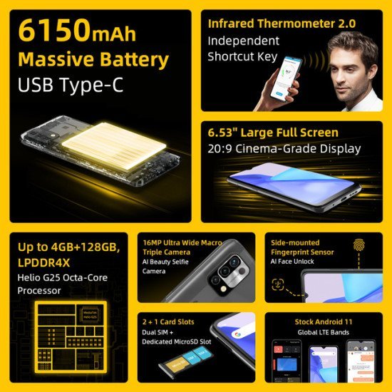 Umidigi Smartphone Power 5, 6.53", 3/64Gb, Android 11, 6150 Mah, Μπλε