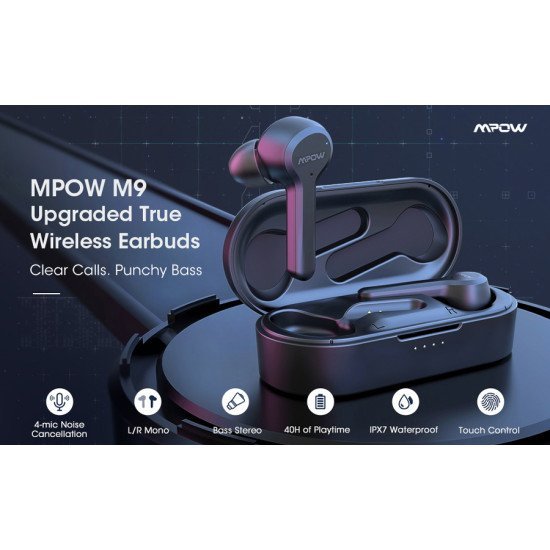 Mpow Earphones Με Θήκη Φόρτισης M9 Bh413A, True Wireless, Μαύρα