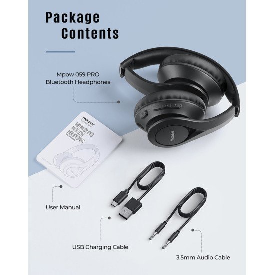 Mpow Headphones 059 Lite Bh451B, Wireless & Wired, Bt 5.0, Μαύρα