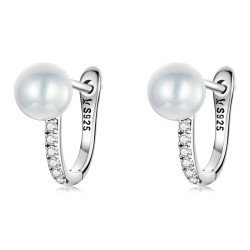 Bamoer Σκουλαρίκια Κρίκος Sce1288 Με Κυβική Ζιρκόνια & Πέρλα, Ασήμι 925