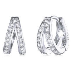 Bamoer Σκουλαρίκια Διπλοί Κρίκοι Sce1187-A, Κυβική Ζιρκόνια, Ασήμι 925