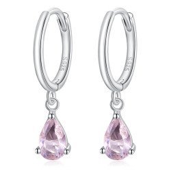 Bamoer Σκουλαρίκια Κρίκος Sce1018 Με Ροζ Κυβική Ζιρκόνια, Ασήμι 925