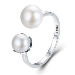 Bamoer Δαχτυλίδι Scr192 Με Λευκές Πέρλες, Ανοιγόμενο, Ασήμι 925, Ασημί