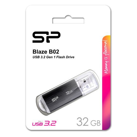 Silicon Power Usb Flash Drive Blaze B02, 32Gb, Usb 3.2 Gen 1, Black