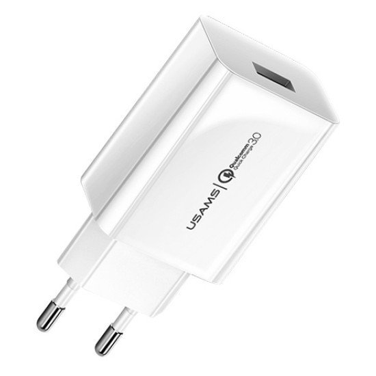 Usams Φορτιστής Τοίχου T22, 1X Usb, Qc3.0 18W 3A, Λευκός Usams Φορτιστής Τοίχου T22, 1X Usb, Qc3.0 18W 3A, Λευκός
