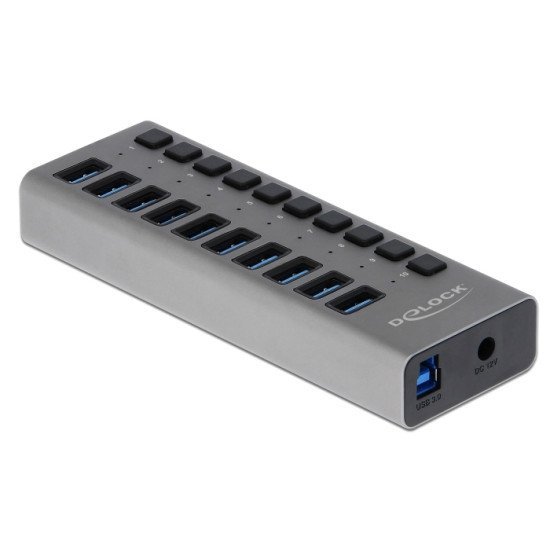 Delock Usb Hub Με Διακόπτες 63670, 10X Usb, 5Gbps, Led, Γκρι