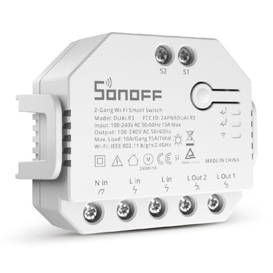 Sonoff Smart Διακόπτης Dualr3, 2-Gang, Wifi, 15A, Λευκός Sonoff Smart Διακόπτης Dualr3, 2-Gang, Wifi, 15A, Λευκός