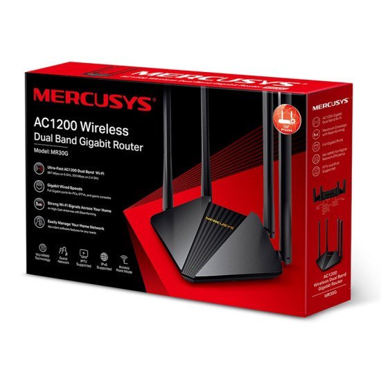 Mercusys Wireless Gigabit Router Mr30G, Wi-Fi 1200Mbps Ac1200, Ver. 1.0