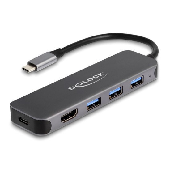 Delock Usb-C Hub 64171, 3X Usb 5Gbps, Hdmi 4K, Usb-C Pd 85W, Γκρι