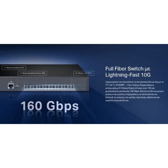 Tp-Link L2+ Managed Switch Tl-Sx3008F, 8-Ports 10Gbps Sfp+, Ver. 1.0 Tp-Link L2+ Managed Switch Tl-Sx3008F, 8-Ports 10Gbps Sfp+, Ver. 1.0