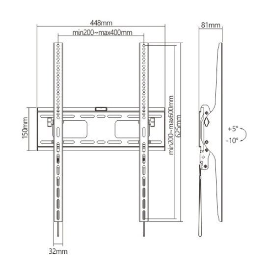 Brateck Επιτοίχια Βάση Lp42-64At Για Οθόνη 37"-75", Οριζόντια, 75Kg Brateck Επιτοίχια Βάση Lp42-64At Για Οθόνη 37"-75", Οριζόντια, 75Kg