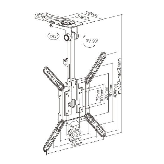 Brateck Βάση Οροφής Lcd-Cm344 Για Οθόνη 23"-43", 12Kg