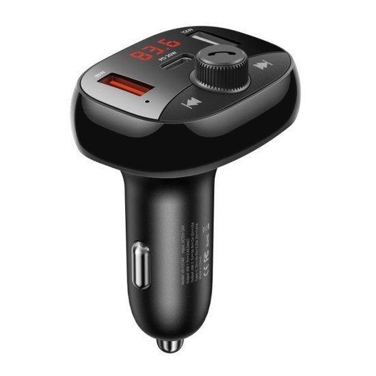 Usams Fm Transmitter Cc143, 2X Usb/Usb-C/Micro Sd, Bt, Οθόνη, 50W, Μαύρο