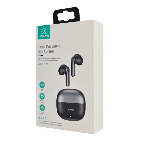 Usams Earphones Με Θήκη Φόρτισης Xh09, True Wireless, Μαύρα