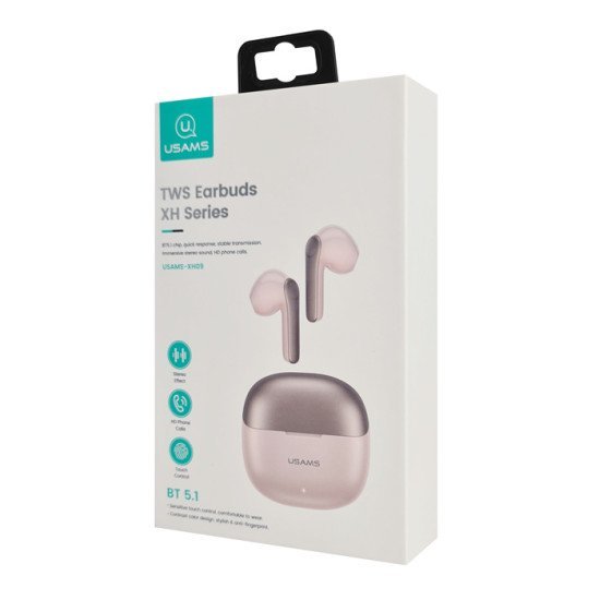 Usams Earphones Με Θήκη Φόρτισης Xh09, True Wireless, Ροζ