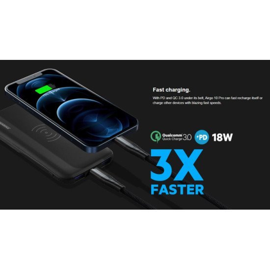 ROCKROSE power bank RRPB12, 10000mAh, 3x output & wireless, 18W, μαύρο