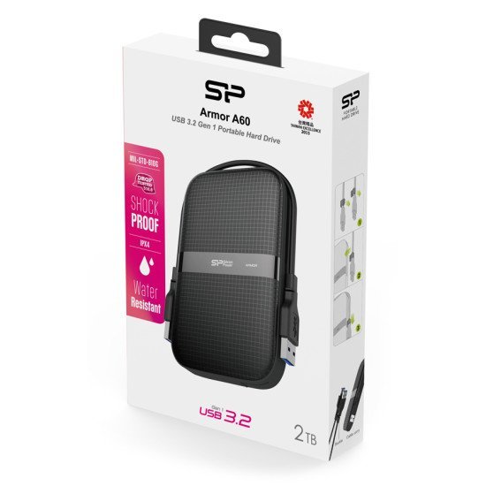 Silicon Power Εξωτερικός Hdd Armor A60, 2Tb, Usb 3.2, Μαύρος Silicon Power Εξωτερικός Hdd Armor A60, 2Tb, Usb 3.2, Μαύρος