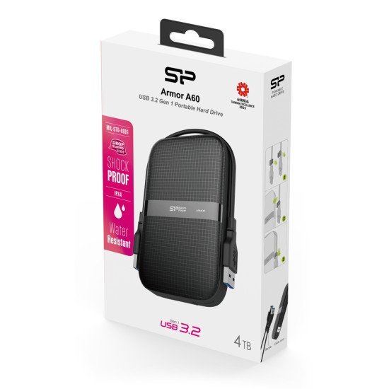 Silicon Power Εξωτερικός Hdd Armor A60, 4Tb, Usb 3.2, Μαύρος Silicon Power Εξωτερικός Hdd Armor A60, 4Tb, Usb 3.2, Μαύρος