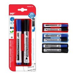 Mp Μαρκαδόροι & Σφουγγάρι Ασπροπίνακα Pe487-9, 2/3Mm Μαύρος & Μπλε, 2Τμχ