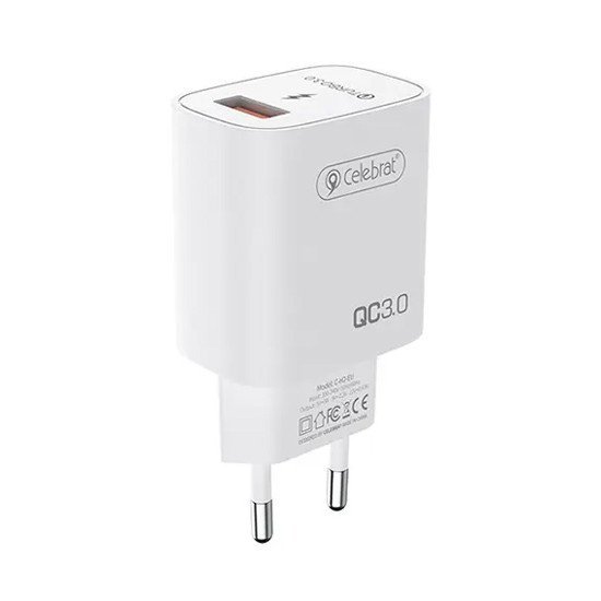 Celebrat Φορτιστής Τοίχου C-H2-Eu, Usb Qc3.0, 18W, Λευκός